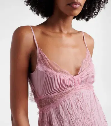 BLUMARINE Lace-trimmed plissé georgette gown | Thumbnail 4 BLUMARINE Lace-trimmed plissé georgette gown | Thumbnail 4