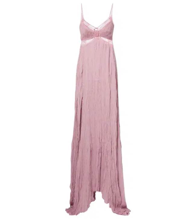 Lace-trimmed plissé georgette gown