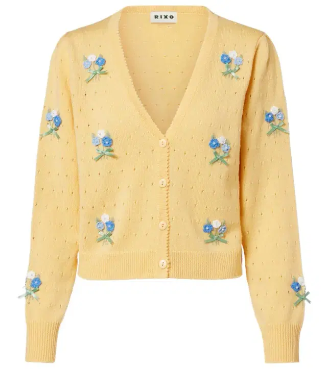 Rixo Merinda embroidered pointelle wool cardigan