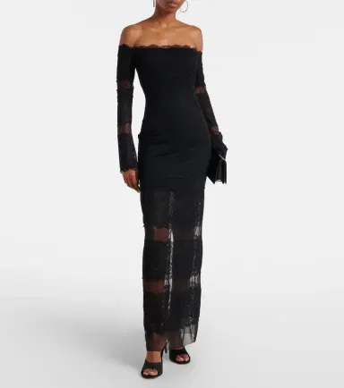 BLUMARINE Off-shoulder lace tulle maxi dress | Thumbnail 6
