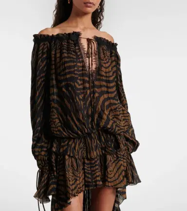 BLUMARINE Lace-trimmed zebra-print chiffon top | Thumbnail 2