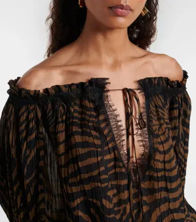 BLUMARINE Lace-trimmed zebra-print chiffon top | Thumbnail 5