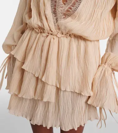 BLUMARINE Lace-trimmed plissé georgette minidress | Thumbnail 3