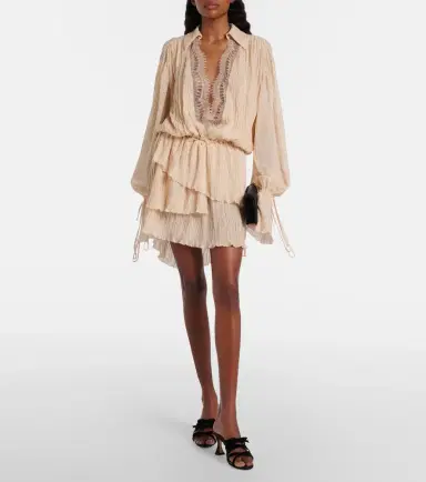 BLUMARINE Lace-trimmed plissé georgette minidress | Thumbnail 4