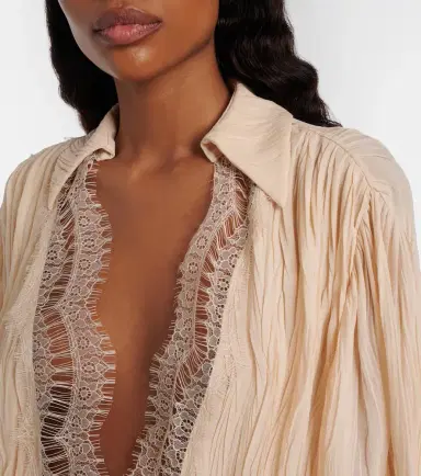BLUMARINE Lace-trimmed plissé georgette minidress | Thumbnail 5