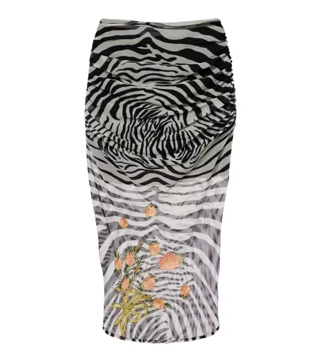 Printed sheer mesh midi skirt