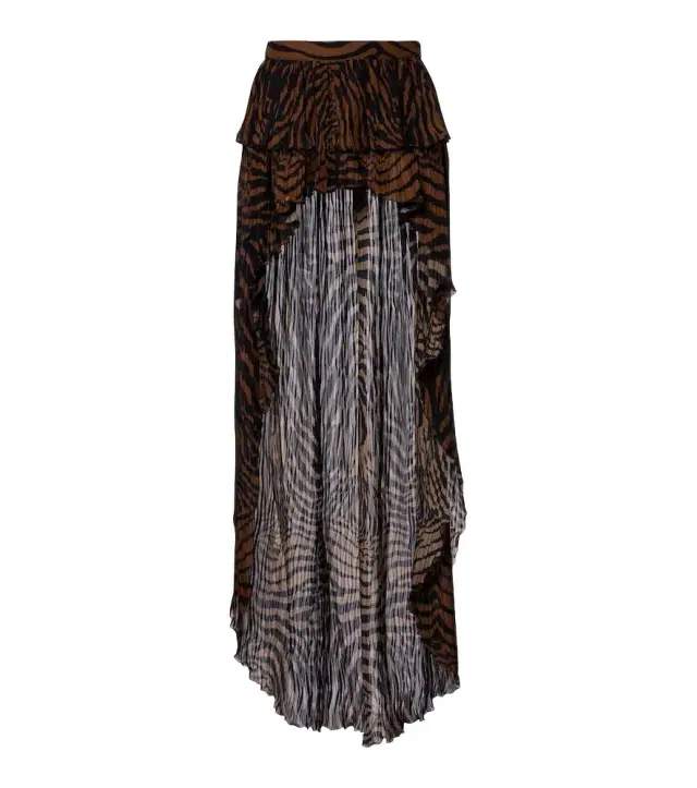 Asymmetric ruffled printed miniskirt