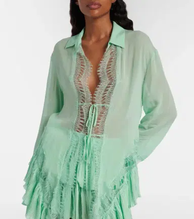 Blumarine Lace-trimmed sheer georgette shirt | Thumbnail 2