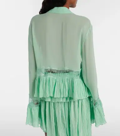 Blumarine Lace-trimmed sheer georgette shirt | Thumbnail 3