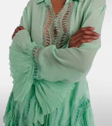 Blumarine Lace-trimmed sheer georgette shirt | Thumbnail 4