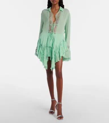 Blumarine Lace-trimmed sheer georgette shirt | Thumbnail 5