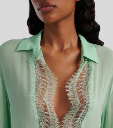 Blumarine Lace-trimmed sheer georgette shirt | Thumbnail 6