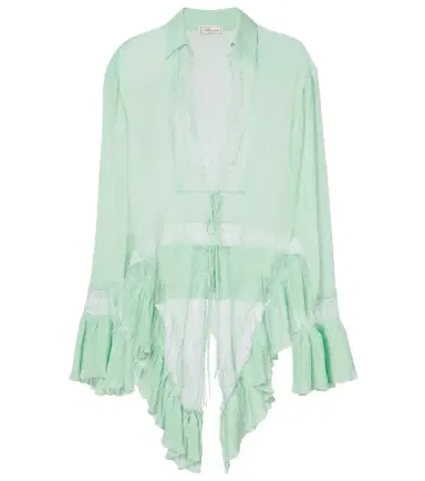 Blumarine Lace-trimmed sheer georgette shirt | Thumbnail 1