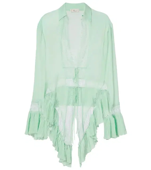 Blumarine Lace-trimmed sheer georgette shirt