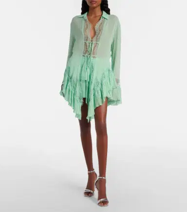Blumarine Plissé tiered georgette miniskirt | Thumbnail 4