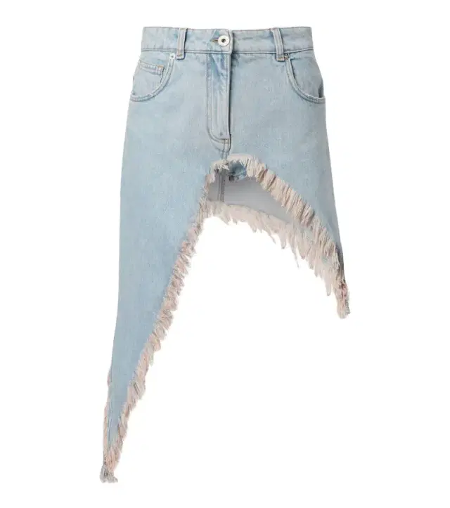 Asymmetric distressed denim miniskirt