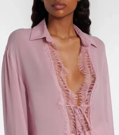 Blumarine Lace-trimmed sheer georgette blouse | Thumbnail 3