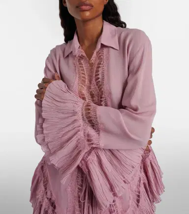 Blumarine Lace-trimmed sheer georgette blouse | Thumbnail 4
