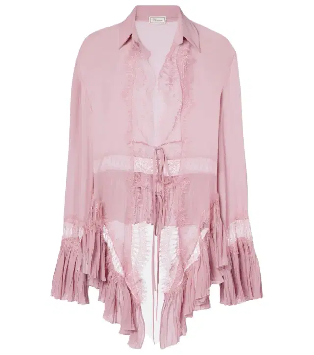 Lace-trimmed sheer georgette blouse
