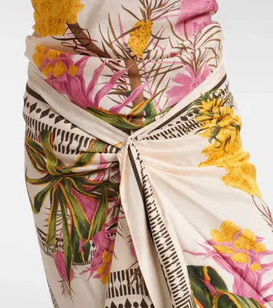 Blumarine Asymmetric draped printed twill midi skirt | Thumbnail 3