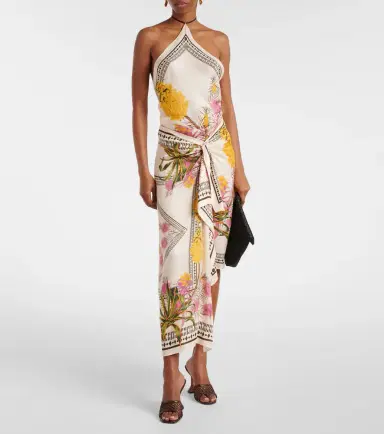 Blumarine Asymmetric draped printed twill midi skirt | Thumbnail 4