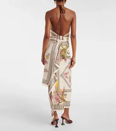 Blumarine Asymmetric draped printed twill midi skirt | Thumbnail 6