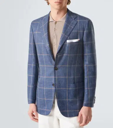 Kiton Checked cashmere, wool, silk, and linen blazer | Thumbnail 3