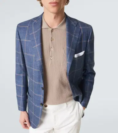 Kiton Checked cashmere, wool, silk, and linen blazer | Thumbnail 7