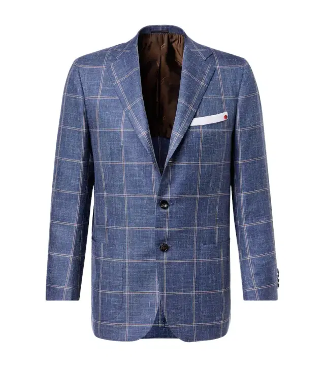 Kiton Checked cashmere, wool, silk, and linen blazer