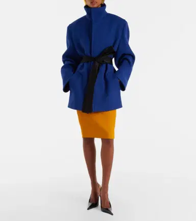 Saint Laurent Belted silk-trimmed wool coat | Thumbnail 2