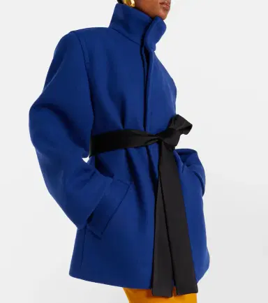 Saint Laurent Belted silk-trimmed wool coat | Thumbnail 4