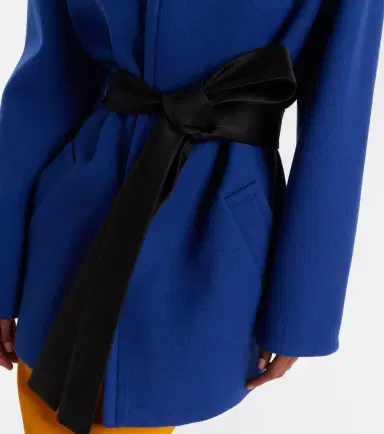 Saint Laurent Belted silk-trimmed wool coat | Thumbnail 6
