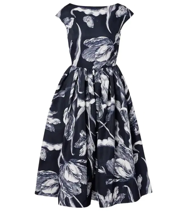 Floral cotton-blend faille midi dress