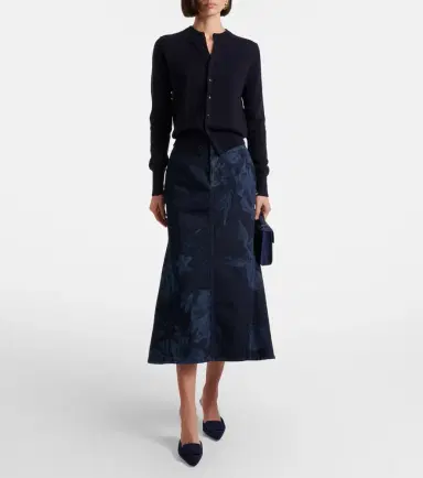 Erdem Floral flared denim midi skirt | Thumbnail 6