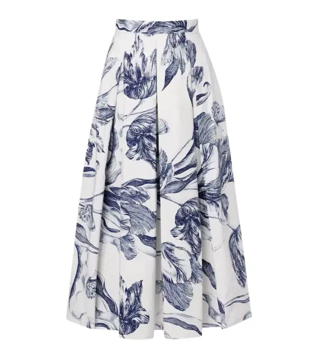 Floral cotton poplin midi skirt