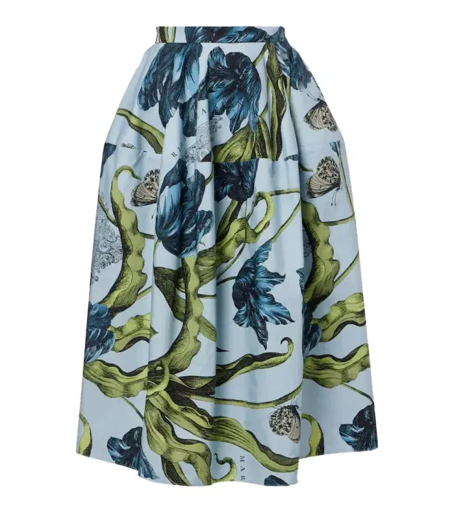 Floral cotton poplin midi skirt