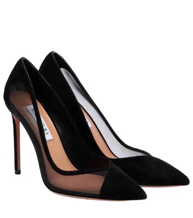Aquazzura Studio 105 mesh-trimmed suede pumps