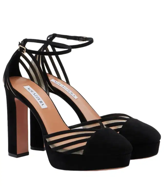 Aquazzura Alana suede and mesh platform pumps