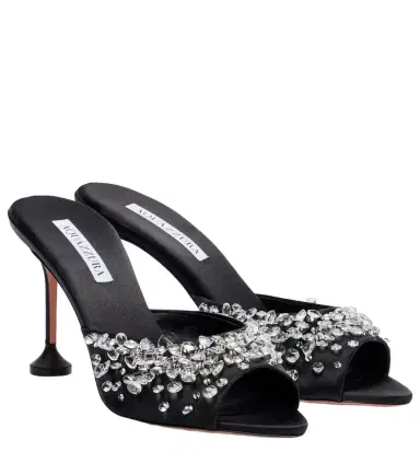 Aquazzura Bisous 85 embellished satin mules | Thumbnail 1
