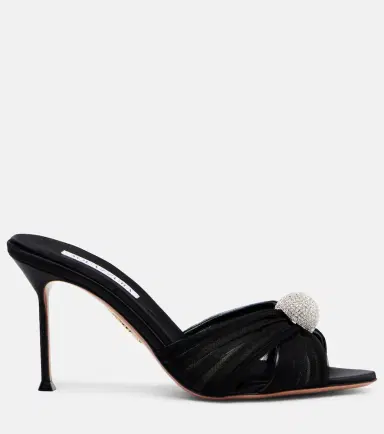 Aquazzura Mystery 85 embellished leather-trimmed satin mules | Thumbnail 2 Aquazzura Mystery 85 embellished leather-trimmed satin mules | Thumbnail 2