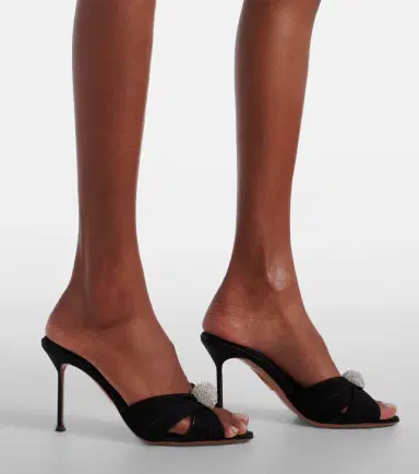 Aquazzura Mystery 85 embellished leather-trimmed satin mules | Thumbnail 5 Aquazzura Mystery 85 embellished leather-trimmed satin mules | Thumbnail 5