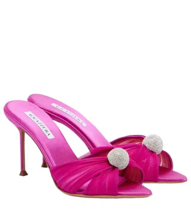 Mystery 85 embellished leather-trimmed satin mules