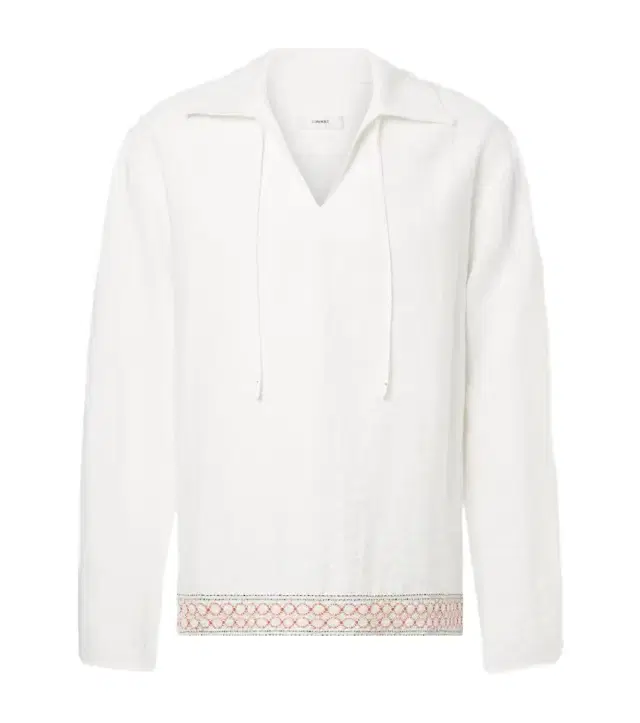 Commas Crochet-trimmed tie-neck linen-blend shirt