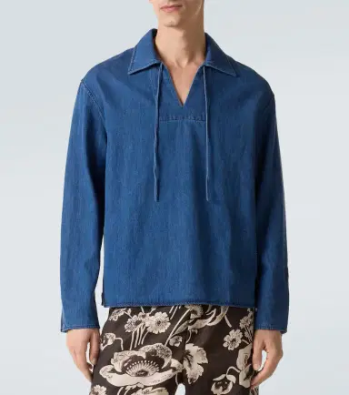 Commas Tie-neck denim shirt | Thumbnail 2