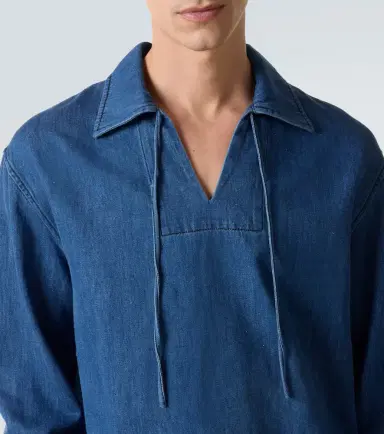 Commas Tie-neck denim shirt | Thumbnail 6