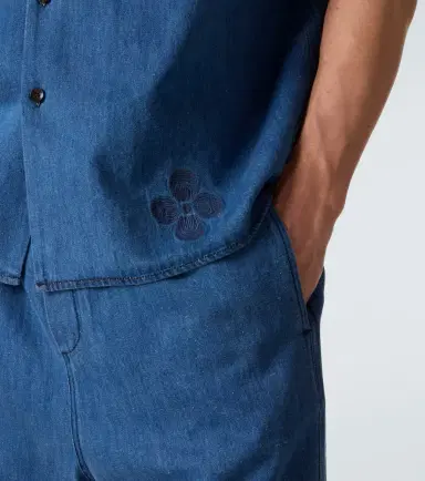Commas Embroidered oversized cotton-blend denim bowling shirt | Thumbnail 3
