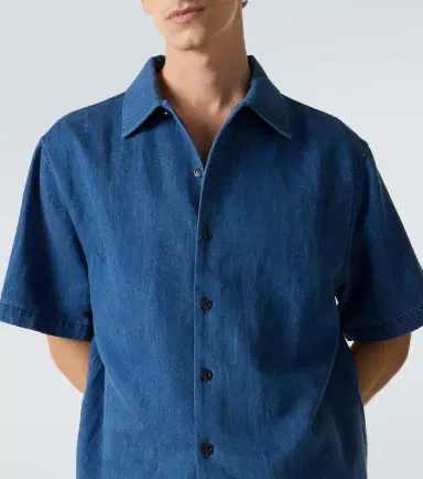 Commas Embroidered oversized cotton-blend denim bowling shirt | Thumbnail 4