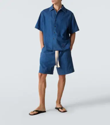 Commas Embroidered oversized cotton-blend denim bowling shirt | Thumbnail 5