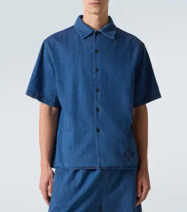 Commas Embroidered oversized cotton-blend denim bowling shirt | Thumbnail 6