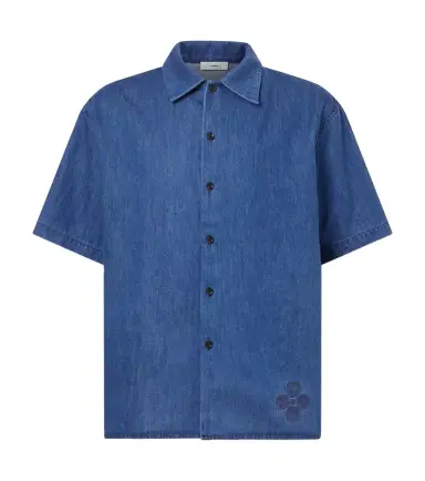 Commas Embroidered oversized cotton-blend denim bowling shirt | Thumbnail 1